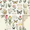 Collection Of Watercolor-Style Butterflies And Flowers With Vintage-Style Labels And Ornate Corners.