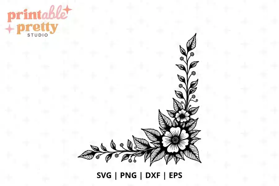 Floral Corner Border SVG Cut File - digital download for Cricut and Silhouette wedding projects