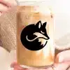 A Glass Of Iced Coffee With A Curled-Up Fox Logo.