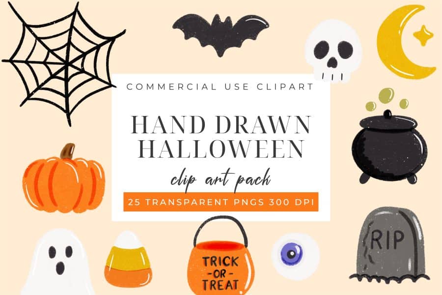 Hand Drawn Halloween Doodles Clip Art Set - digital download PNG graphics with spooky themed doodles