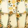 Collection Of Blank Vintage Cards Decorated With Sunflowers And Bees.