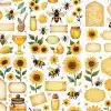 A Repeating Pattern Of Honey Jars, Sunflowers, Bees, And Honeycomb Designs.