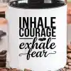 A White Mug With Black Text On It
