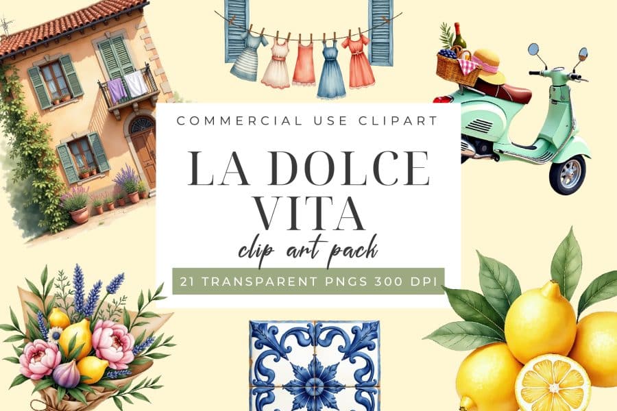 La Dolce Vita Clip Art Set - digital download PNG graphics with Italian travel theme