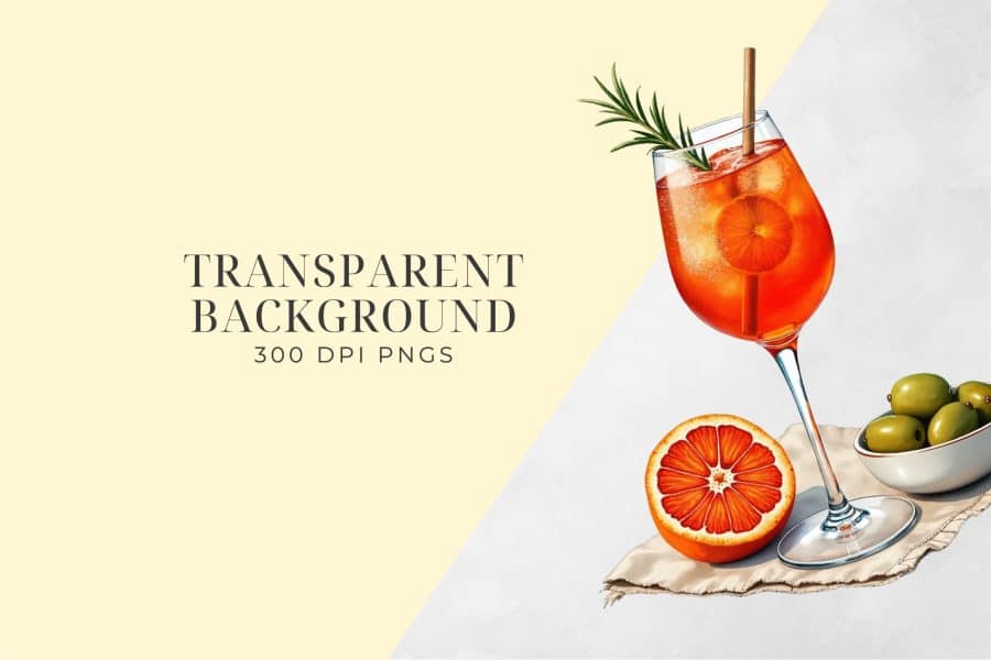 Aperol Spritz Cocktail In A Stemmed Glass With Orange Slice, Rosemary Sprig, And Olives.