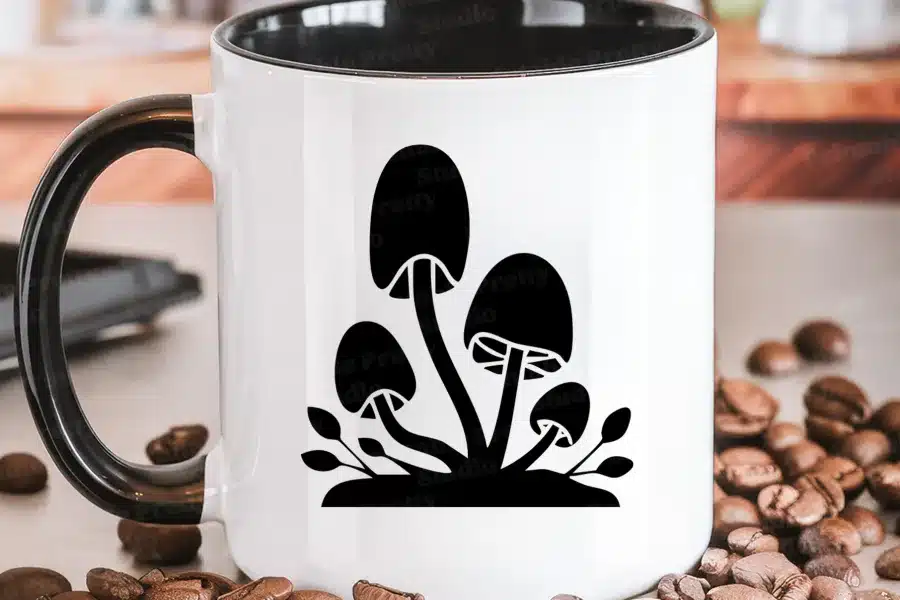 a mug with mushrooms on it