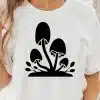 A Person Wearing A White Shirt With Black Mushrooms On It