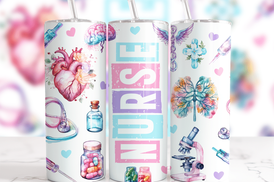 Pastel Nurse Tumbler Wrap - digital download PNG design with mockup for 20oz skinny tumblers