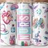 Three White Tumblers Featuring A Watercolor Design Of Medical Illustrations And The Word Nurse.