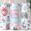 Three Nurse-Themed Tumblers With Pastel Watercolor Medical Illustrations And The Word Nurse.