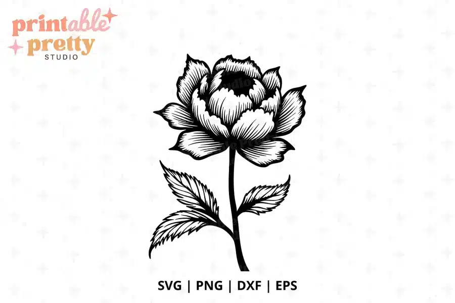 Peony Flower SVG Cut File - digital download for Cricut and Silhouette floral projects