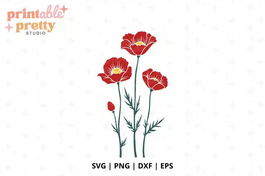 Poppy Flowers SVG Cut File - digital download for Cricut and Silhouette floral projects