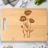 Bamboo Cutting Board With Engraved Poppy Flowers.