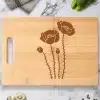 Bamboo Cutting Board With Engraved Poppy Flowers.