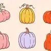 Six Illustrated Pumpkins In Various Pastel Colors.