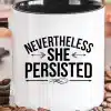 A White Mug With Black Text On It