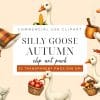 Illustration Of Several Geese In Autumnal Settings. One Goose Wears A Plaid Cape, Another Holds A Basket Of Apples, And Another Carries A Mug Of Hot Cocoa.