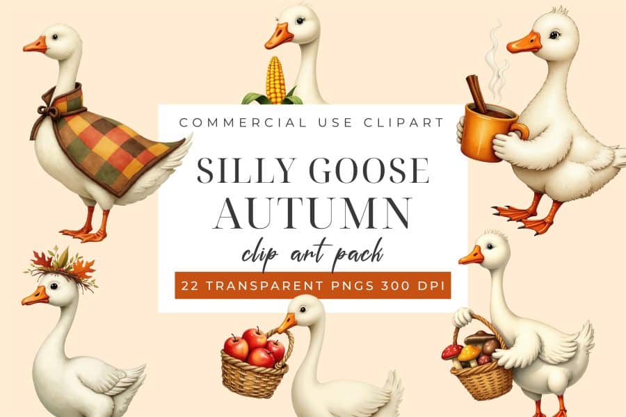 Illustration Of Several Geese In Autumnal Settings. One Goose Wears A Plaid Cape, Another Holds A Basket Of Apples, And Another Carries A Mug Of Hot Cocoa.