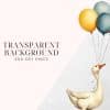 A White Goose Floats Upward, Held Aloft By Four Colorful Balloons.