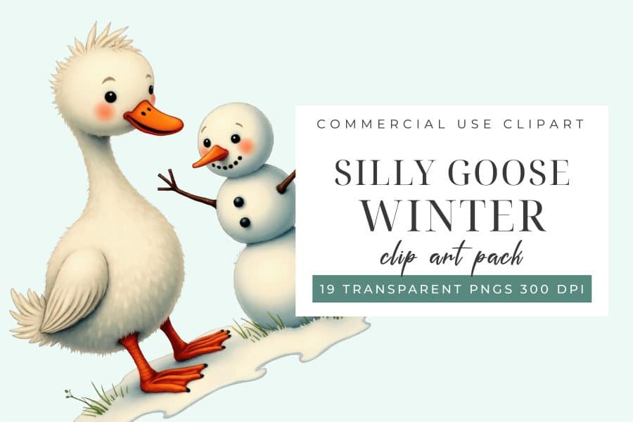 A Fluffy White Goose Standing Next To A Small Snowman.
