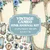 Blue Floral Vintage Cameo Mini Junk Journal Kit - Printable Jpg Pages With Vintage Cameos And Blue Flowers