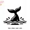 Black Silhouette Of A Whale'S Tail Splashing In The Ocean.