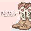 Pair Of Light Brown Cowboy Boots Decorated With Pink Hearts And Flowers.