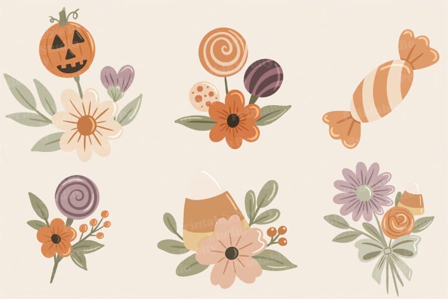 Five Floral Arrangements Featuring Halloween Candy.